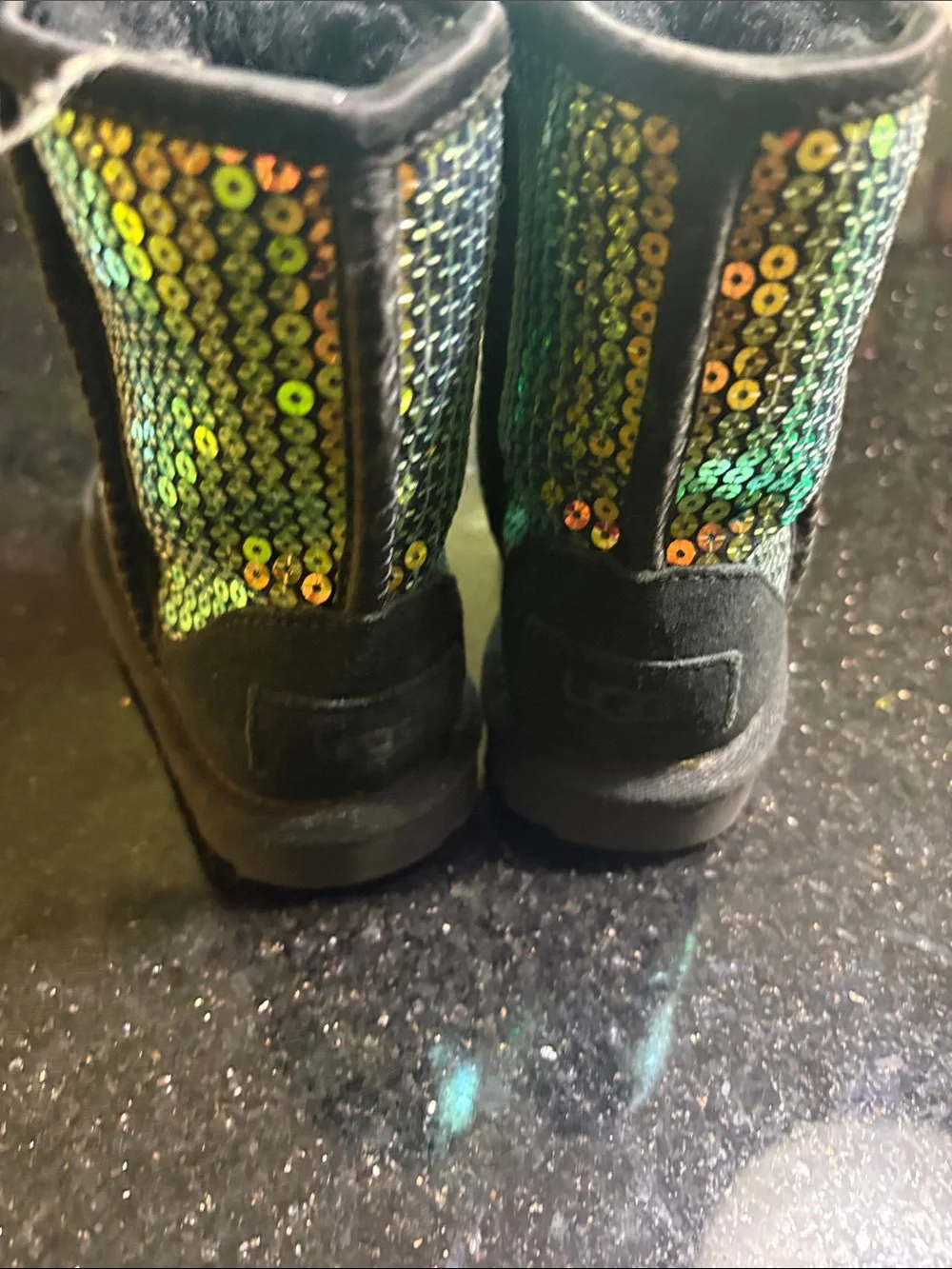 UGG Kids Sequin Boots in Iridescent Green-Yellow